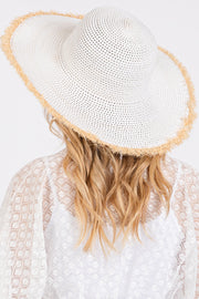 Frayed Edge Floppy Straw Hat White - Pack of 6
